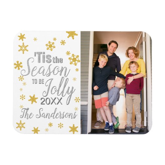 Kerstmis: Snowflake Silver Gold Magneet (Horizontaal)