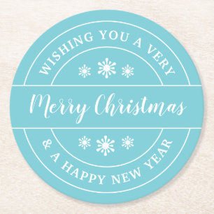 Kerstmis Snowflakes Blue Typography Ronde Kartonnen Onderzetter