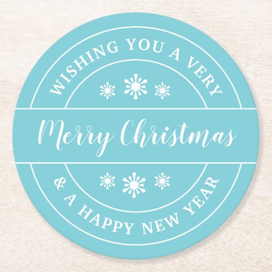 Kerstmis Snowflakes Blue Typography Ronde Kartonnen Onderzetter (Voorkant)