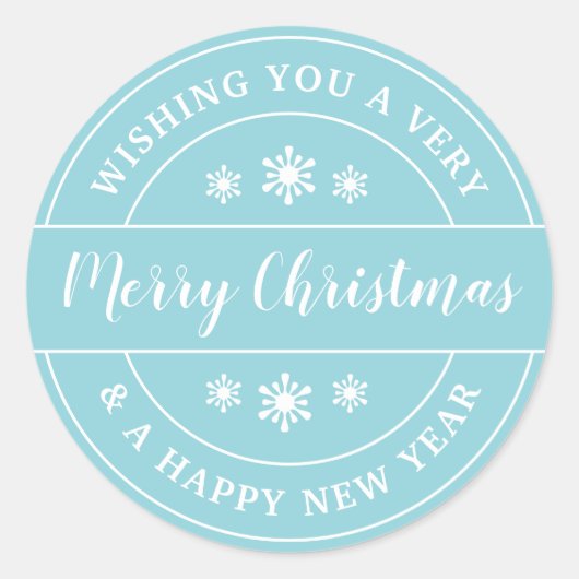 Kerstmis Snowflakes Blue Typography Ronde Sticker (Voorkant)