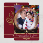 Kerstmis Snowglobe Foto Weddenschap Rood Kaart (Voorkant / Achterkant)