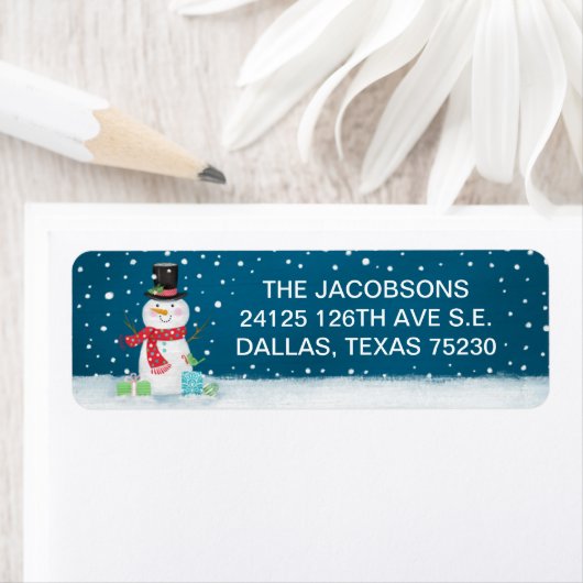 Kerstmis Snowman Adres label (Insitu)