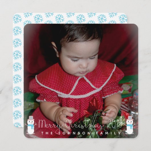 Kerstmis Snowman Babys Kinder Fotogroet Kaart (Voorkant / Achterkant)