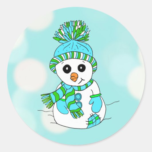 Kerstmis Snowman - Blauwgroen achtergrond feestdag Ronde Sticker (Voorkant)