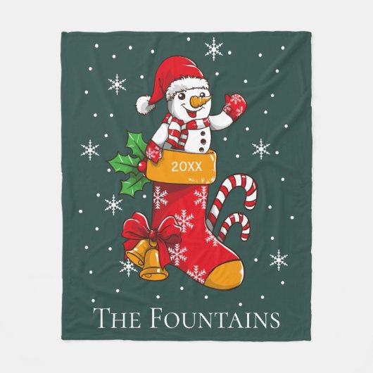 Kerstmis Snowman Candy Cane Gepersonaliseerde Fami Fleece Deken (Voorkant)