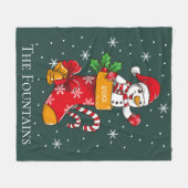 Kerstmis Snowman Candy Cane Gepersonaliseerde Fami Fleece Deken (Voorkant (Horizontaal))