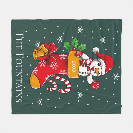 Kerstmis Snowman Candy Cane Gepersonaliseerde Fami Fleece Deken (Voorkant (Horizontaal))