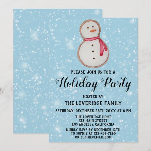 Kerstmis Snowman Cookie Holiday Party Blue Snow Kaart (Voorkant / Achterkant)