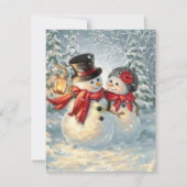 Kerstmis Snowman Couple Holiday Kaart (Voorkant)