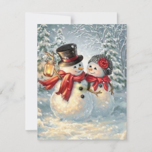 Kerstmis Snowman Couple Holiday Kaart (Voorkant)