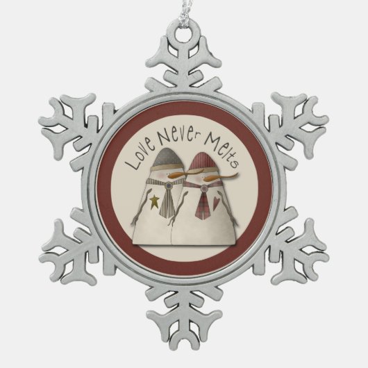 Kerstmis Snowman Couple Tin Sneeuwvlok Ornament (Voorkant)