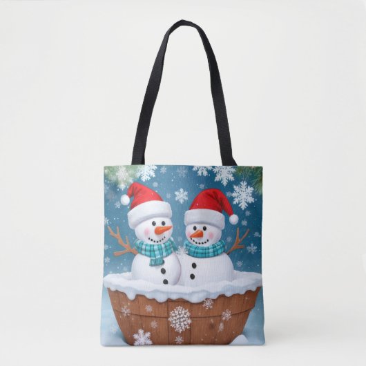 Kerstmis Snowman Couple Tote Bag (Voorkant)