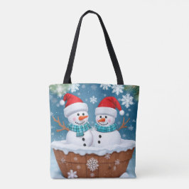 Kerstmis Snowman Couple Tote Bag