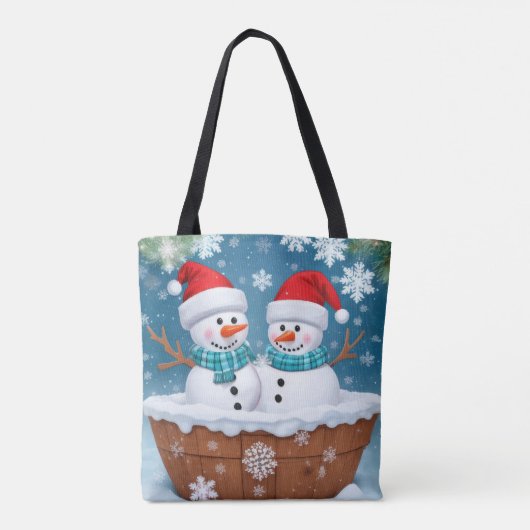 Kerstmis Snowman Couple Tote Bag (Achterkant)