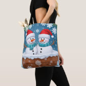 Kerstmis Snowman Couple Tote Bag (Dichtbij)