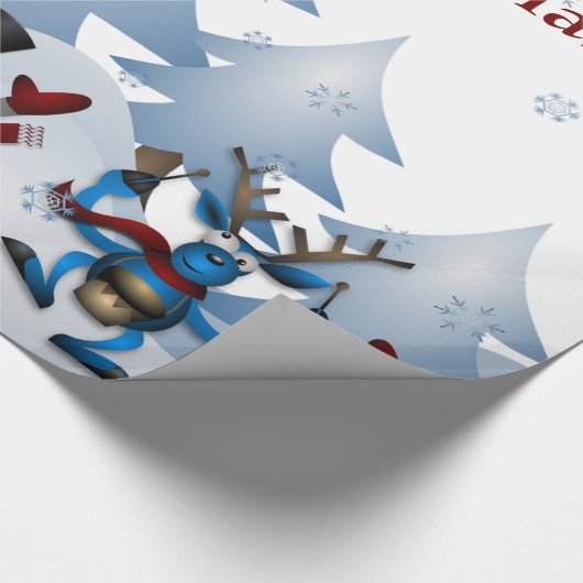 Kerstmis Snowman en rendierband Cadeaupapier (Hoek)