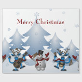 Kerstmis Snowman en rendierband Cadeaupapier (Vlak)