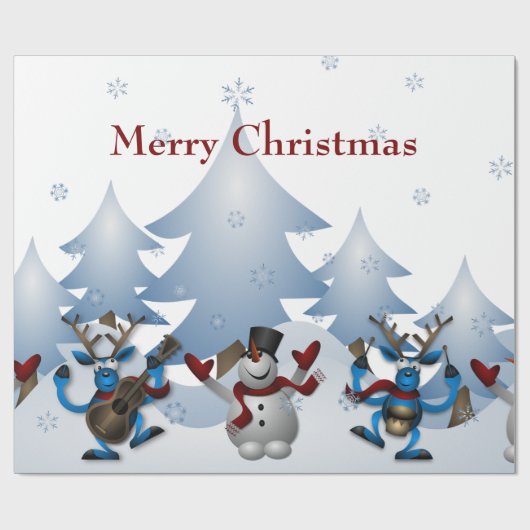Kerstmis Snowman en rendierband Cadeaupapier (Vlak)