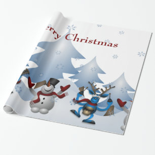 Kerstmis Snowman en rendierband Cadeaupapier