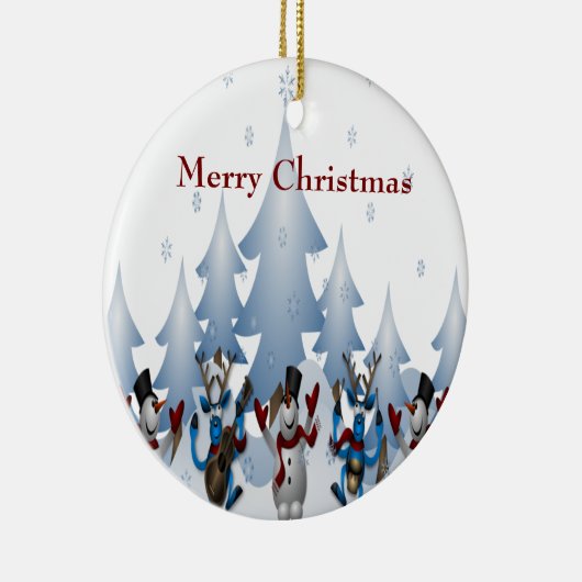 Kerstmis Snowman en rendierband Keramisch Ornament (Rechts)