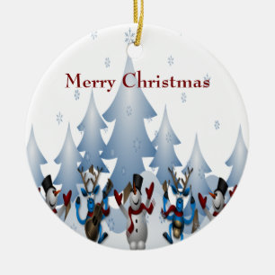 Kerstmis Snowman en rendierband Keramisch Ornament