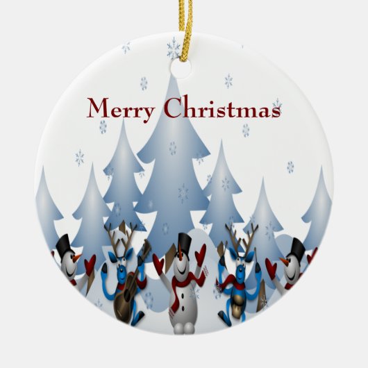 Kerstmis Snowman en rendierband Keramisch Ornament (Voorkant)