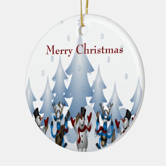 Kerstmis Snowman en rendierband Keramisch Ornament (Links)