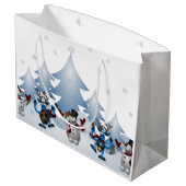 Kerstmis Snowman en rendierband Large Cadeautasje (Achterkant Gekanteld)