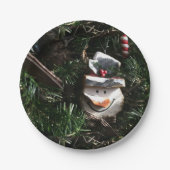 Kerstmis Snowman Face Papieren Bordje (Voorkant)
