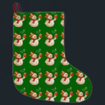 Kerstmis, Snowman Grote Kerstsok<br><div class="desc">kerststeniging Deze aangepaste kerstvoorraad is aantrekkelijk voor de kleinere cadeautjes van de kerstman. Iets voor iedereen,  Maria lurdis afonso,  https://www.zazzle.com/succeedinbeautybarb</div>