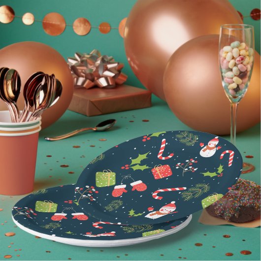 Kerstmis Snowman Holiday Patroon Papieren Bordje (Multi)