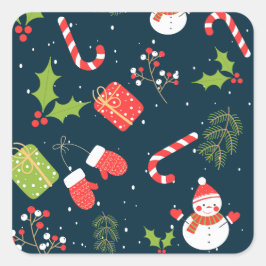 Kerstmis Snowman Holiday Patroon Vierkante Sticker