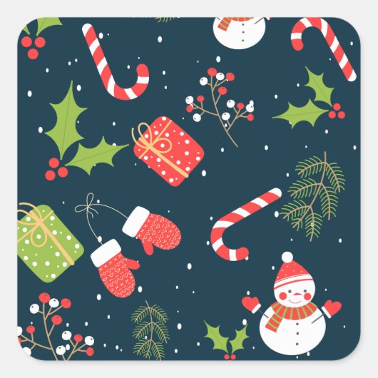 Kerstmis Snowman Holiday Patroon Vierkante Sticker (Voorkant)