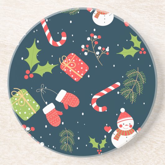 Kerstmis Snowman Holiday Patroon Zandsteen Onderzetter (Voorkant)