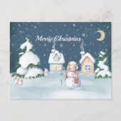 Kerstmis Snowman Houses Rabbit Waterverf Feestdagenkaart