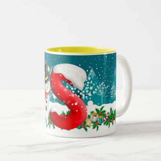 Kerstmis Snowman Initiaal Letter Monogram Mok (Voorkant rechts)