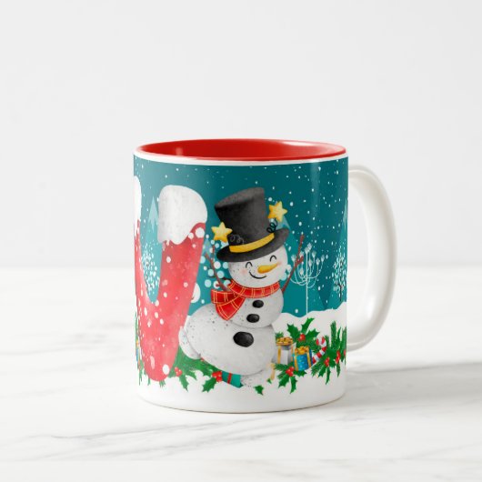 Kerstmis Snowman Initiaal Letter Monogram Mok (Voorkant rechts)