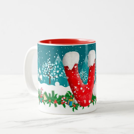 Kerstmis Snowman Initiaal Letter Monogram Mok (Voorkant links)