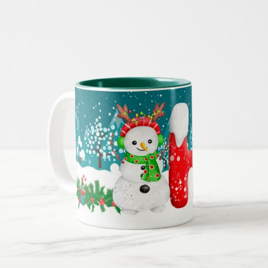 Kerstmis Snowman Initiaal Letter Monogram Mok (Voorkant links)