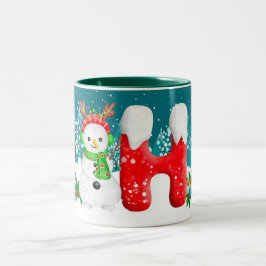 Kerstmis Snowman Initiaal Letter Monogram Mok