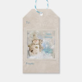Kerstmis Snowman met Snowflakes Cadeaulabel (Voorkant)