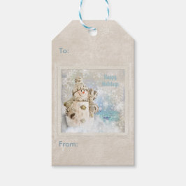 Kerstmis Snowman met Snowflakes Cadeaulabel
