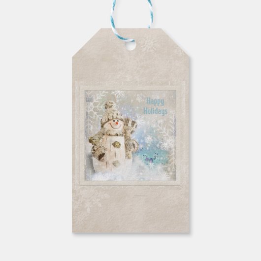 Kerstmis Snowman met Snowflakes Cadeaulabel (Achterkant)