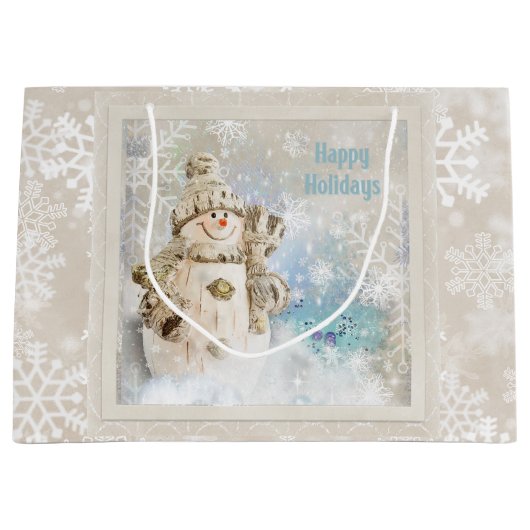 Kerstmis Snowman met Snowflakes Groot Cadeauzakje (Voorkant)