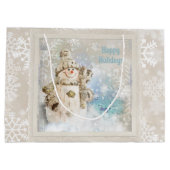 Kerstmis Snowman met Snowflakes Groot Cadeauzakje (Achterkant)