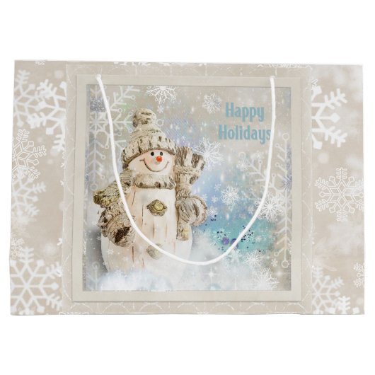 Kerstmis Snowman met Snowflakes Groot Cadeauzakje (Achterkant)