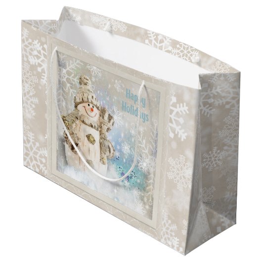 Kerstmis Snowman met Snowflakes Groot Cadeauzakje (Achterkant Gekanteld)