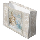 Kerstmis Snowman met Snowflakes Groot Cadeauzakje (Voorkant Gekanteld)