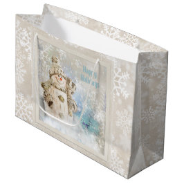 Kerstmis Snowman met Snowflakes Groot Cadeauzakje