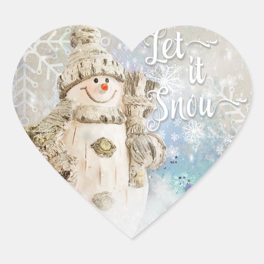 Kerstmis Snowman met Snowflakes Hart Sticker (Voorkant)